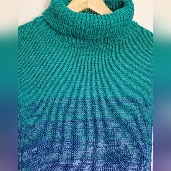 Jantzen Silk Knit Gradient Turtleneck Sweater in Teal Purple Ombre Size Small - Picture 7 of 8